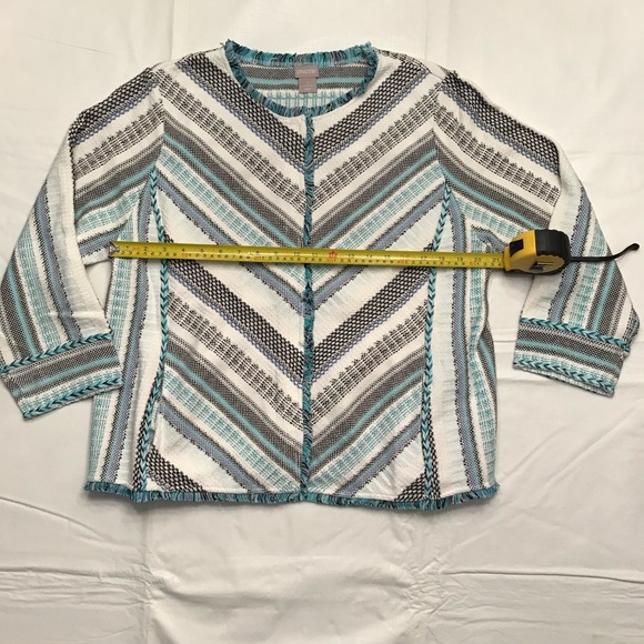 Chico’s Jacket-Weight Cardigan XL Fringe-Trim Size 3 Snap-Front 3/4 Sleeves - Picture 6 of 9